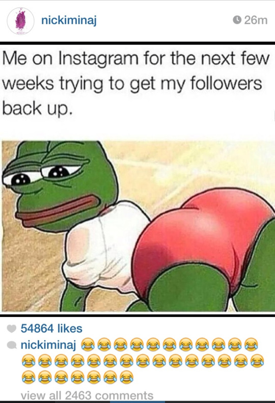 Screenshot of Minaj’s Instagram post in which she uses Pepe meme.