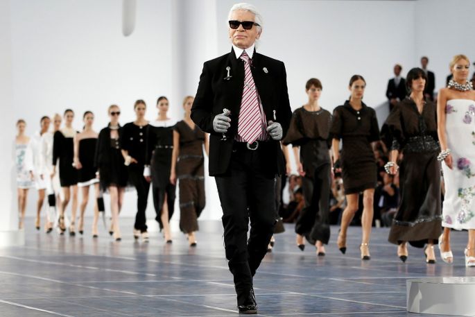 Lagerfeld on the runway.